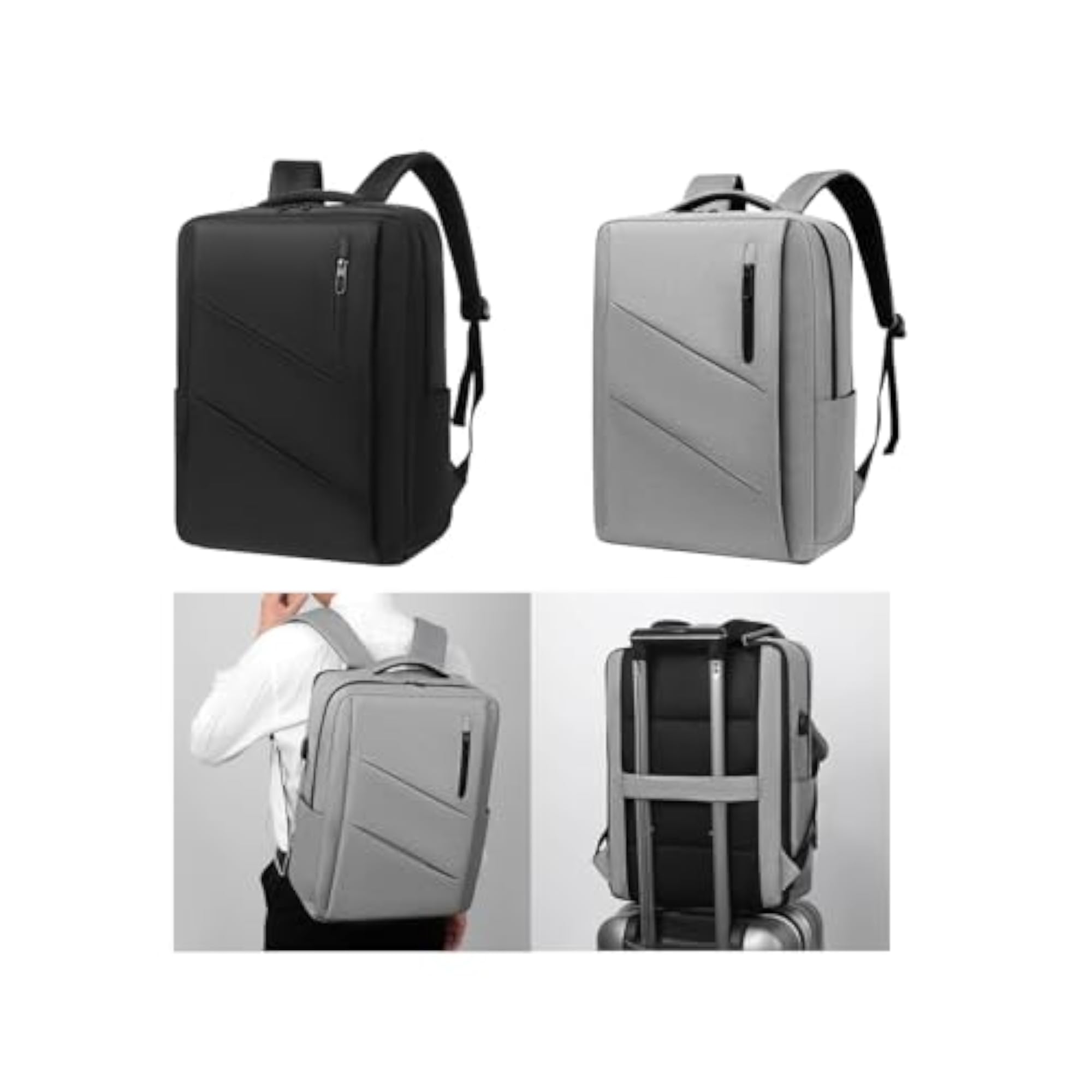 Waterproof Laptop Backpack with USB Charging Port, Casual Daypack, Black
